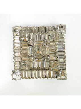 Vintage Weiss Art Deco Style 3 Layered Rhinestone Square Brooch Pin